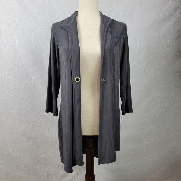 Travelers by Chicos Womens Cardigan 1 Black Collared 3/4 Sleeve Slinky Toggle - Picture 5 of 9